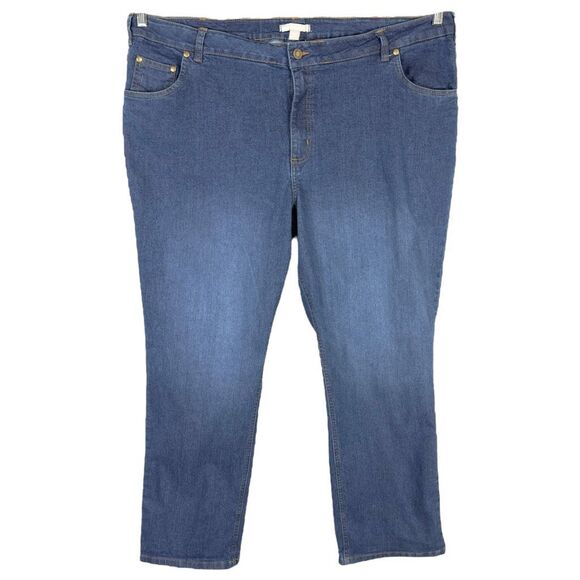 Woman Within Plus Size 24W Jeans‎ Dark Blue Straight Leg High Rise Stretch 1210 - Picture 1 of 8